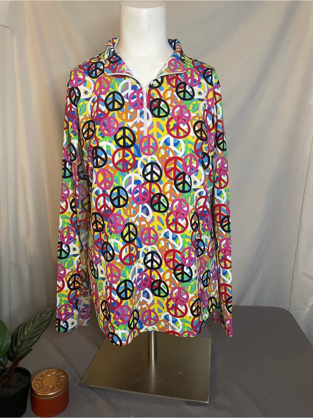 IBKUL Sun Protection, Cooling, Peace Sign Zip-Front Long Sleeve Top RETAIL $94!!